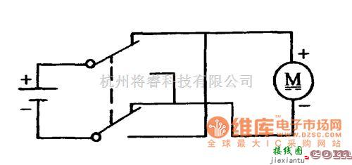 开关电路中的用双刀双掷开关控制直流电动机正、反转电路图  第1张