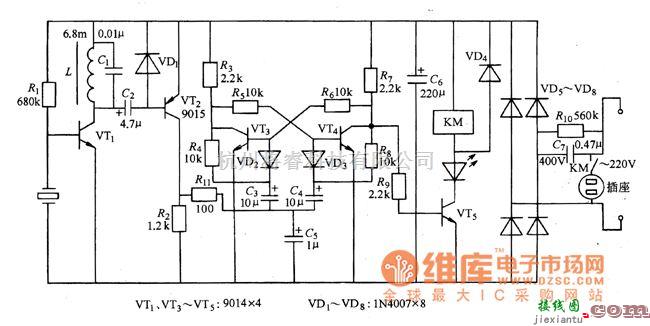 仪器仪表中的两端压电陶瓷片在声控插座电路图  第1张