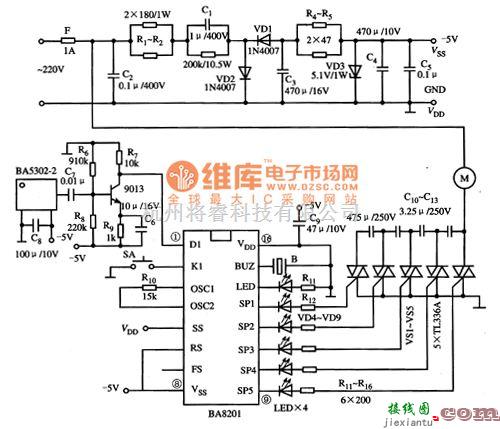 微机电路中的BA8201吊扇单片微电脑集成电路图  第2张