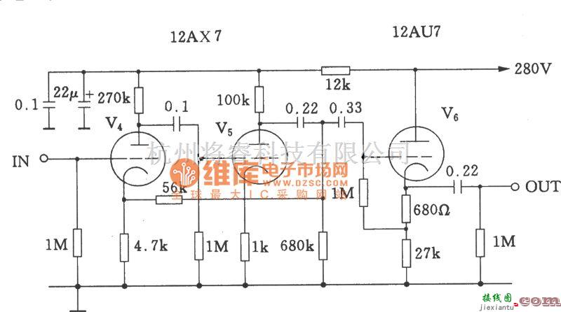 电子管功放中的Marantz-7电子管线路放大与输出级电路图  第1张