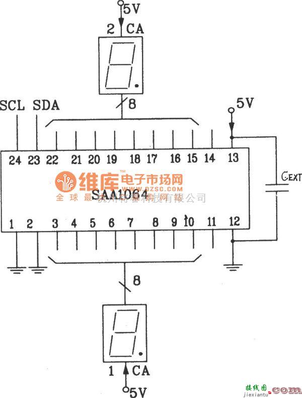 LED电路中的SAA1064串行I2C总线LED显示驱动集成电路静态驱动接口电路图  第1张