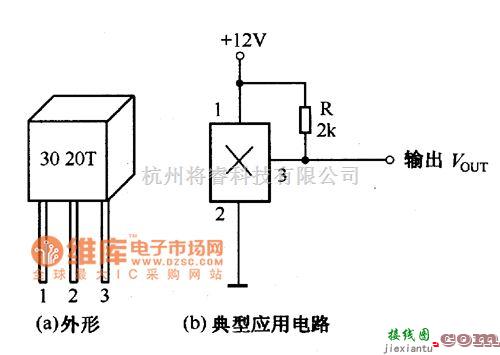 霍尔传感器中的霍尔开关集成传感器的外形及典型应用电路图  第1张