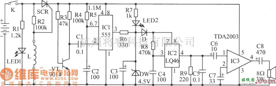 LED电路中的高灵敏度大响度的防盗报警器电路图  第1张