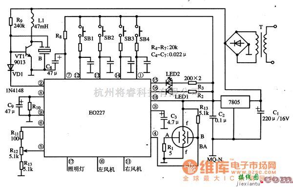 微机电路中的E0227抽油烟机单片微电脑集成电路图  第3张