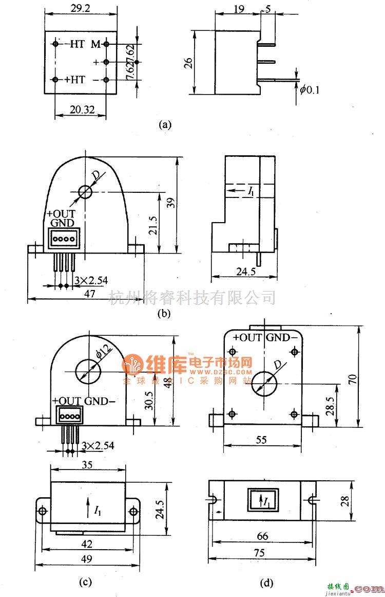 集成电流传感器、变送器中的LT系列电流传感器外形电路图  第1张