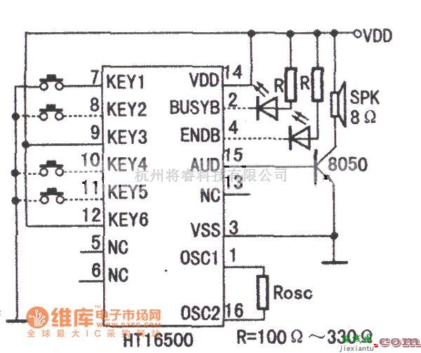 语音电路中的HT16500语音集成芯片电路图  第2张