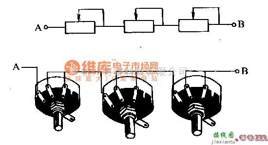 仪器仪表中的宽范围调整精细的电位器组合电路图  第1张