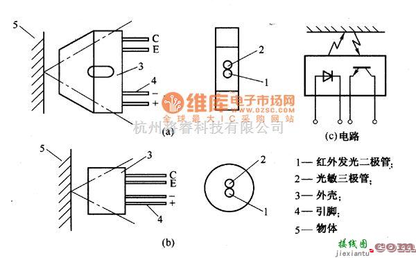 光电耦合器中的反光型光断续器外形及电路图  第1张