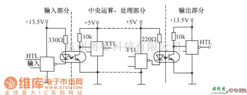 光电耦合器中的利用光电耦合器的计算机接口电平匹配电路图  第1张