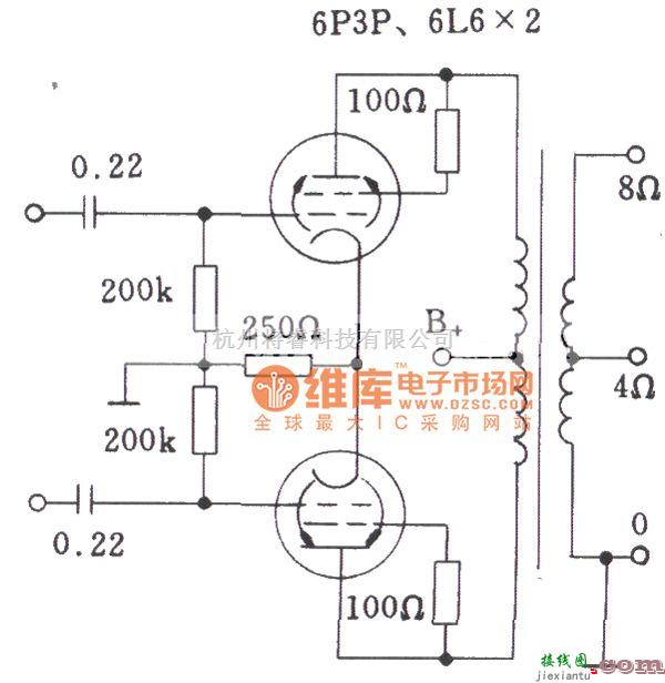 电子管功放中的电子管典型自偏压方式功放级电路图  第1张