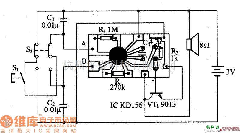 音频电路中的KD-156音乐集成电路图  第1张