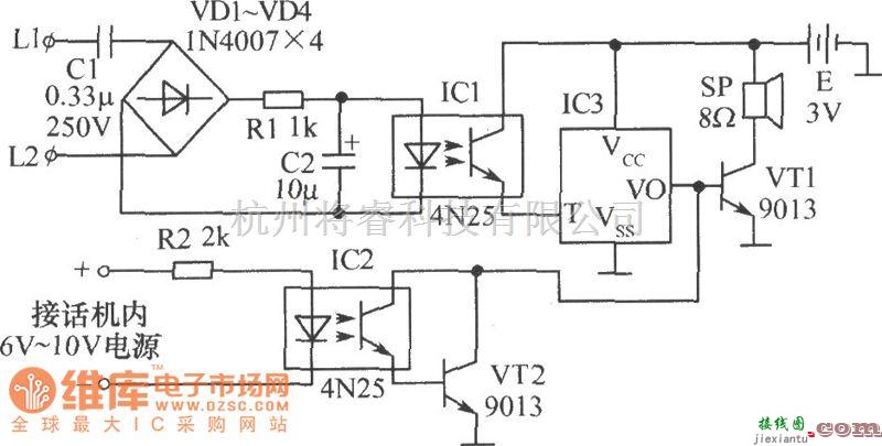 光电耦合器中的让电话机发出音乐声(二)电路图  第1张