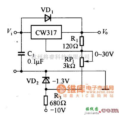 稳压电源中的0~30V连续可调稳压器电路图  第1张