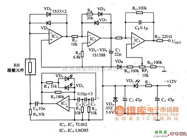 湿敏电路中的金属氧化物湿敏元件应用电路图  第1张