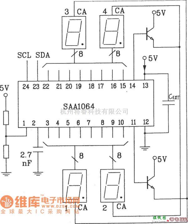 LED电路中的SAA1064串行I2C总线LED显示驱动集成电路动态驱动接口电路图  第1张