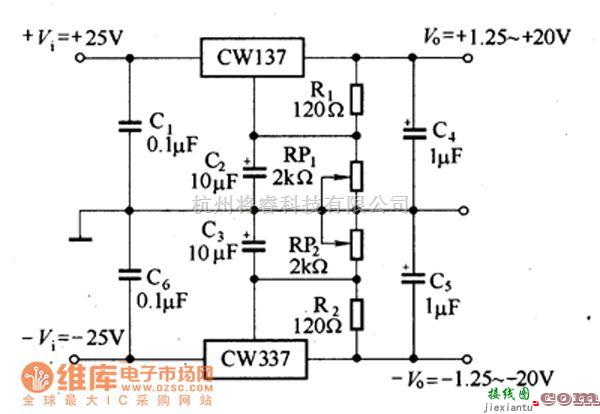 稳压电源中的正、负可调稳压电源电路图  第1张