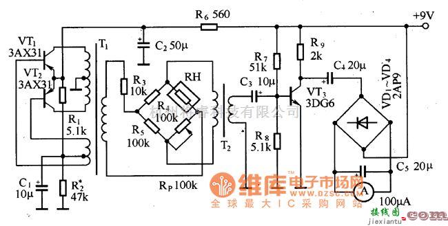 湿敏电路中的直读式湿度计电路图  第1张