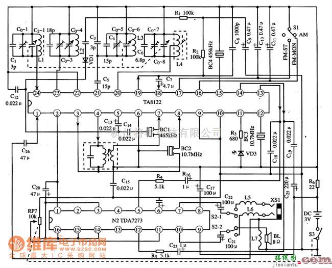 语音电路中的TA8122AN、TA8122AF单片收音集成电路图  第4张