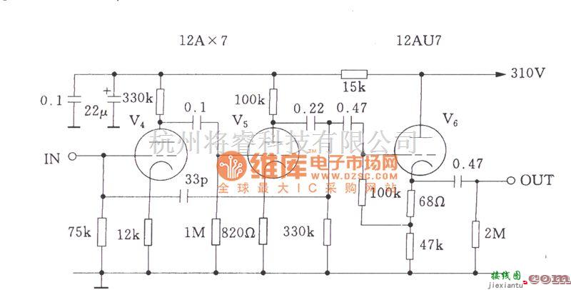 电子管功放中的McIntosh-C22电子管线路放大与输出级电路图  第1张