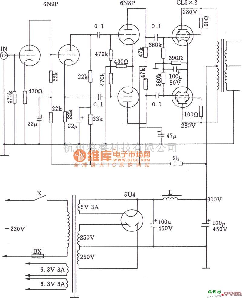 电子管功放中的6L6A类电子管推挽功放电路图  第1张