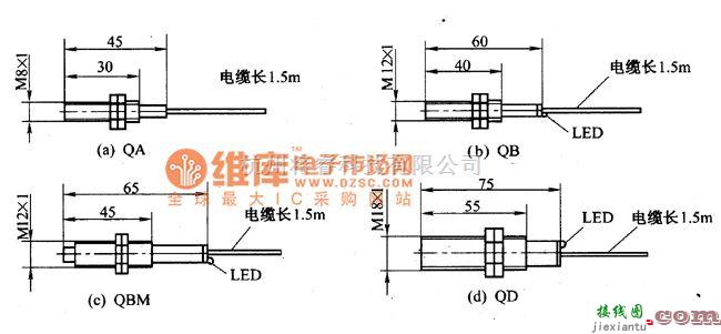 集成电流传感器、变送器中的圆柱型电感式接近传感器外形电路图(一）  第1张