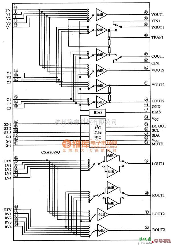 开关电路中的CXA2089Q多功能电子开关集成电路图  第1张