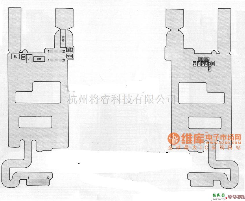 综合电路中的浪潮CU100型手机排线元件分布图  第1张