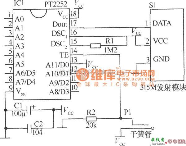 光敏电阻中的带多个检测头的无线报警器电路图  第3张