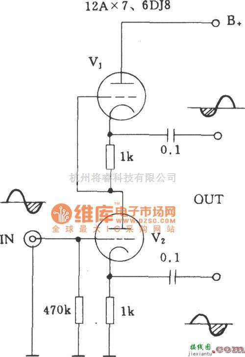 电子管功放中的电子管SRPP倒相电路图  第1张