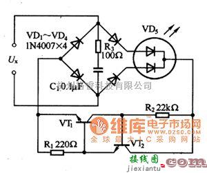 光敏二极管、三极管电路中的用变色发光二极管构成的验电笔电路图  第1张