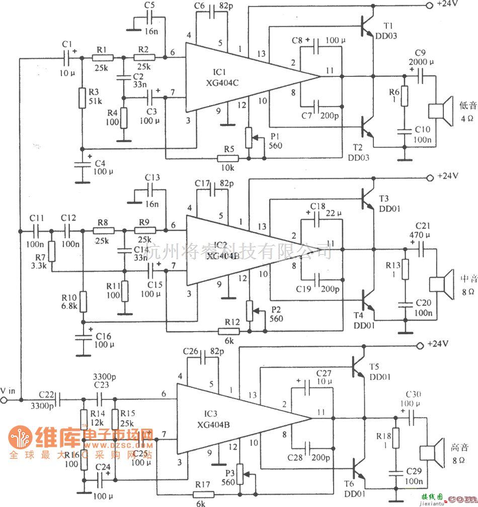 音频处理中的电子分频放大电路图  第1张