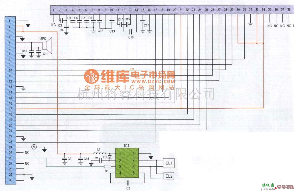 综合电路中的LG510型手机排线电路原理图  第1张