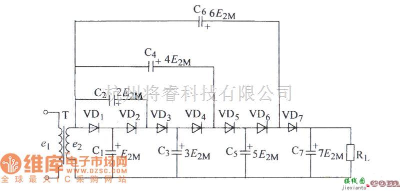 整流单元中的七倍压整流电路(一)电路图  第1张