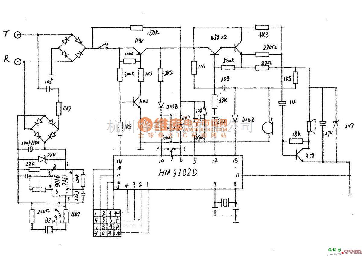 综合电路中的HA-9688（2）P/T电话机线路图  第1张