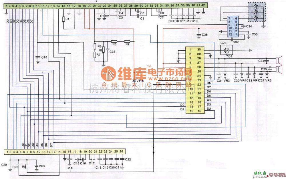 综合电路中的小灵通天创T09型手机排线电路原理图  第1张