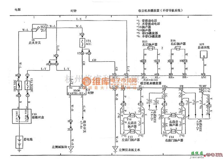 一汽中的威驰时钟、收音机和播放器不带导航系统电路图  第1张