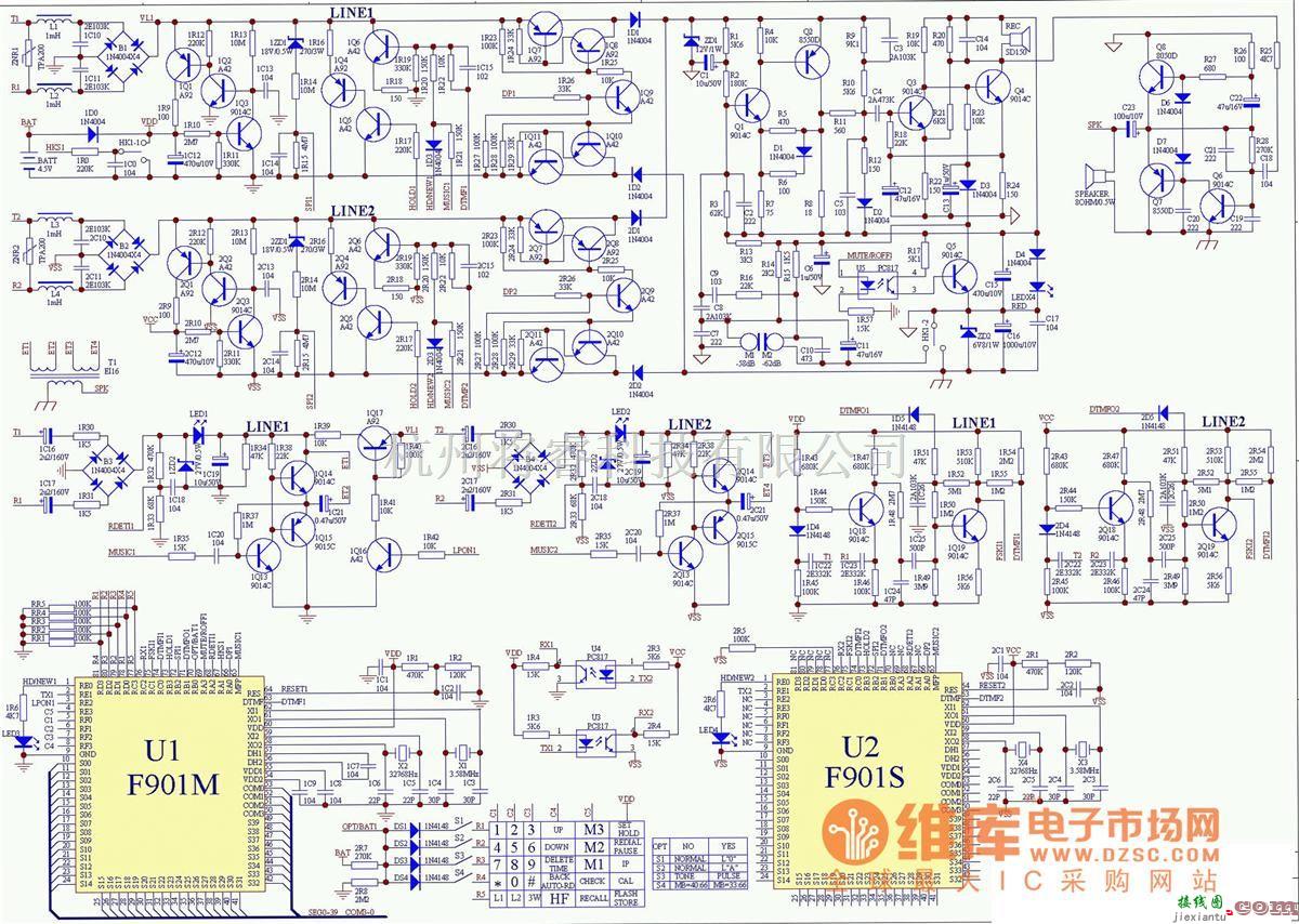 综合电路中的F901电话机电路图  第1张