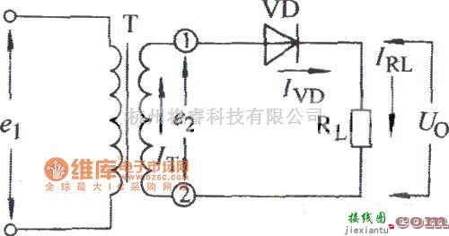 整流单元中的单相半波电阻负载整流电路图  第1张