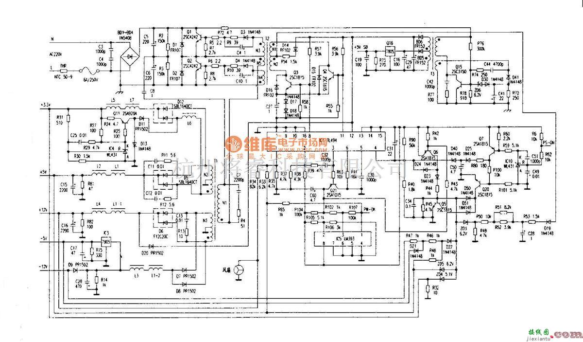 开关稳压电源中的银河YH-2503B型ATX开关电源原理图  第1张