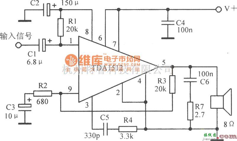 音频处理中的TDA1520A集成电路功放电路图  第1张