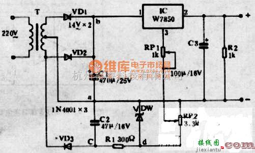 稳压电源中的三端集成稳压可调电源电路图  第1张