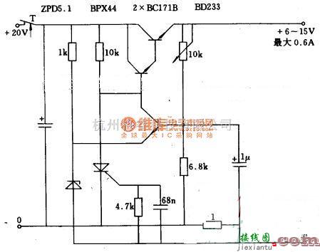 稳压电源中的具有电子过载保护功能的串联稳压电源电路图  第1张