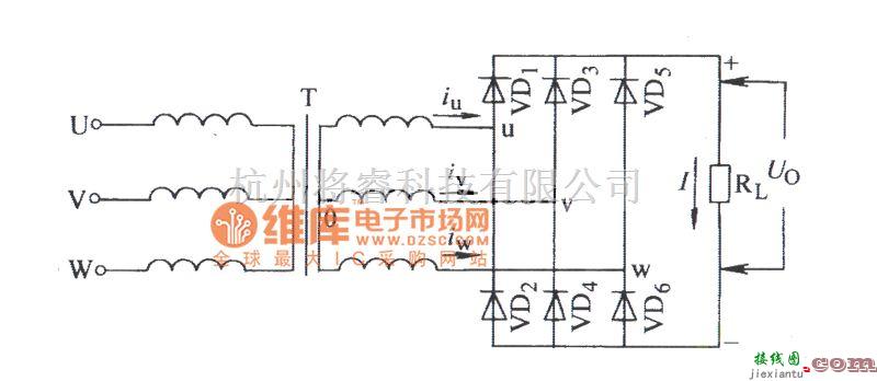 整流单元中的三相桥式电阻负载整流电路图  第1张