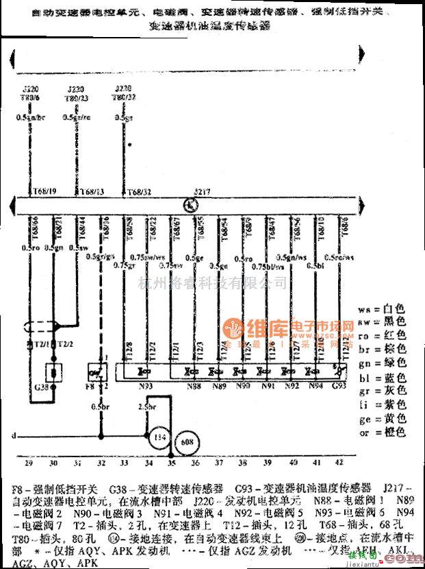 大众（一汽）中的高尔夫宝来自动变速器电路图  第2张