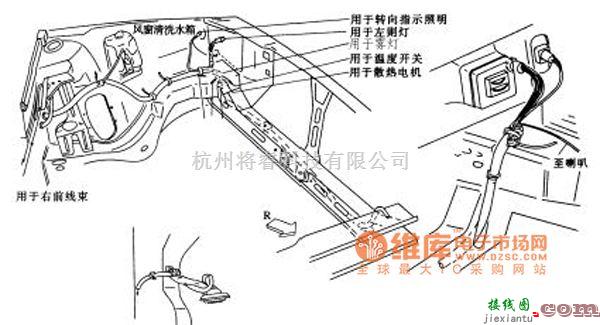 大众（上汽）中的桑塔纳2000轿车的发动机室左侧线束布置电路图  第1张