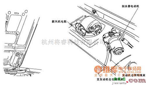 大众（上汽）中的桑塔纳2000轿车的发动机室照明线束布置电路图  第1张