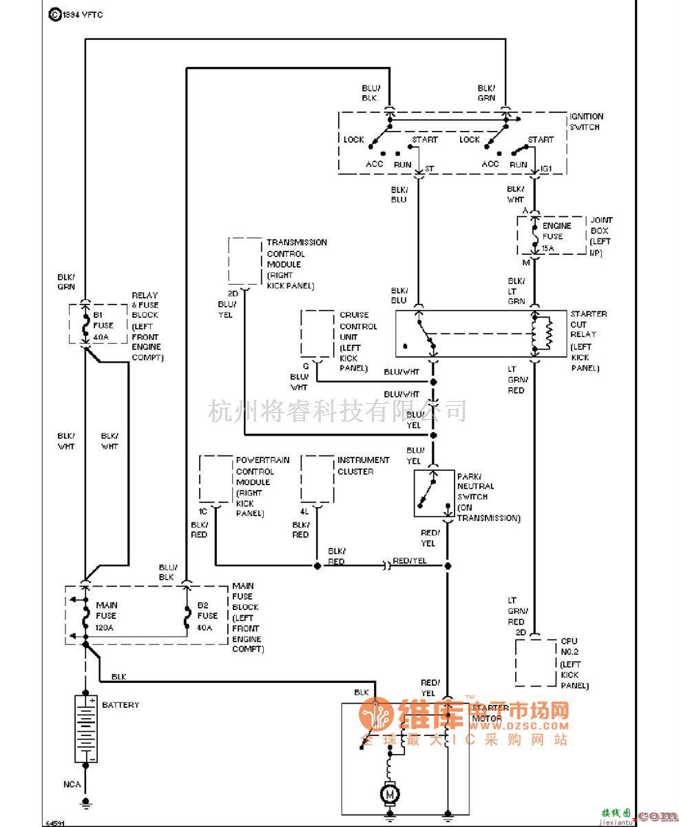 马自达中的mazda　起动电路图(AT)  第1张