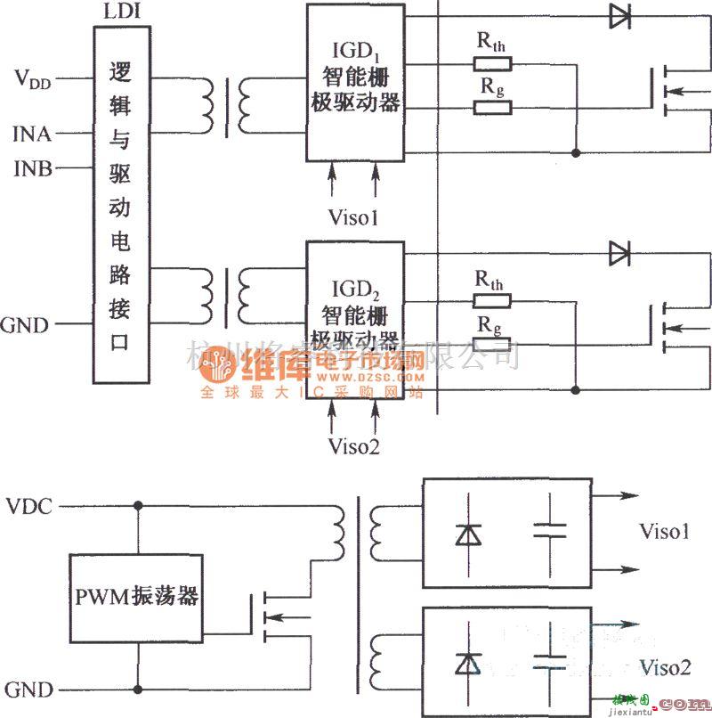 IGBT应用电路中的SCALE系列集成驱动器的内部结构框电路图  第1张