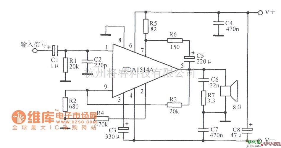 音频处理中的TDAl514A典型应用电路图  第1张