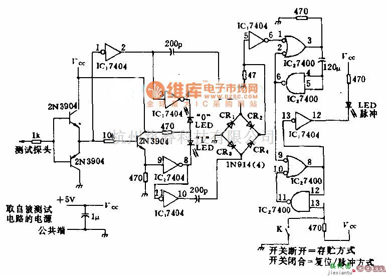 光电接收电路中的逻辑探头电路图  第1张